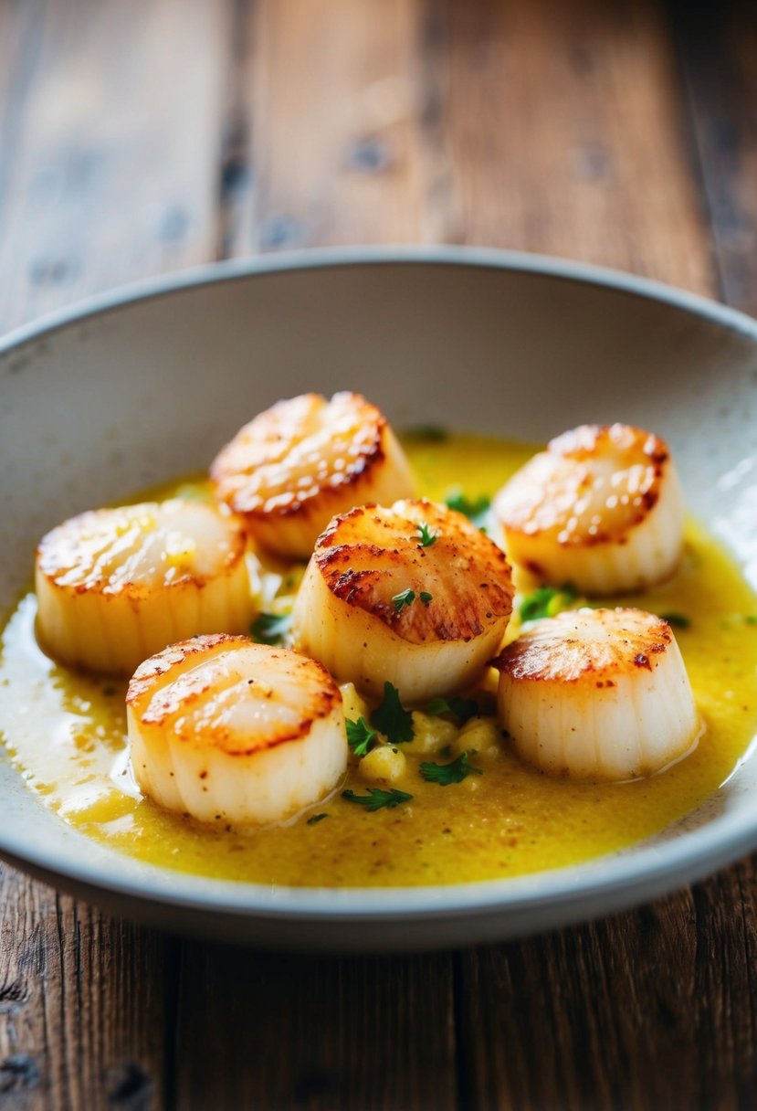 Sizzling scallops in a golden brown lemon garlic butter sauce